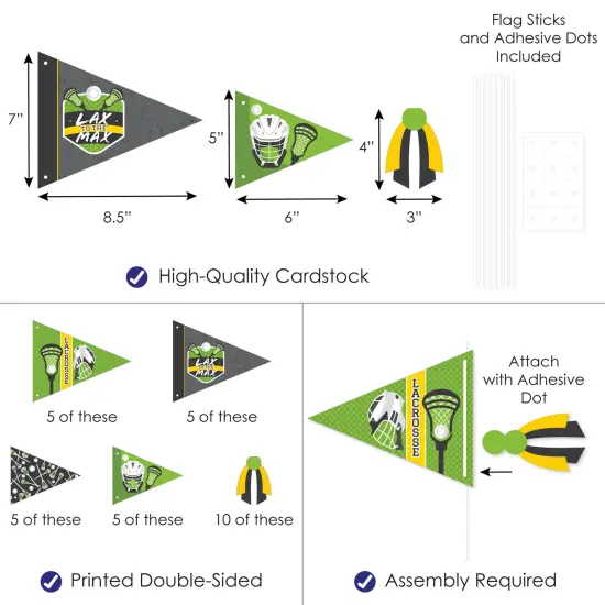 Big Dot of Happiness Lax to the Max Lacrosse Triangle Party Photo Props Pennant Flag Centerpieces Set of 20 {4}