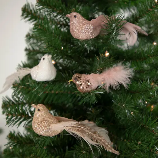 Northlight Sequin Clip On Birdwith Feather Tail Christmas Ornament - 4" - Gold and Pink {3}