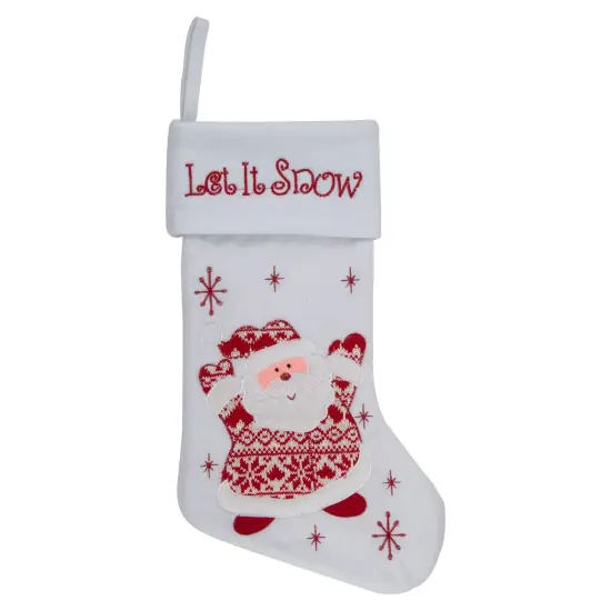 Northlight 19" Red and White "Let It Snow" Santa Claus Embroidered Christmas Stocking {1}