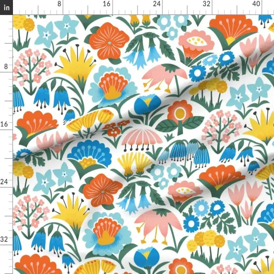 Various Fabrics by the Yard or Fat Quarter Scandinavian Floral Folk Flowers Pink Yellow Blue Garden Botanical Vintage Retro Midcentury Modern Custom Printed Fabric by Spoonflower {1}