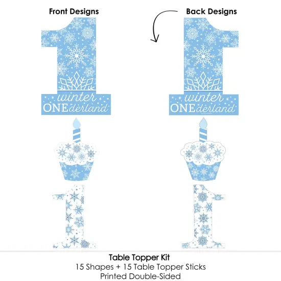 Big Dot of Happiness Blue Snowflakes 1st Birthday - Boy Winter ONEderland Party Centerpiece Sticks - Table Toppers - Set of 15 {7}