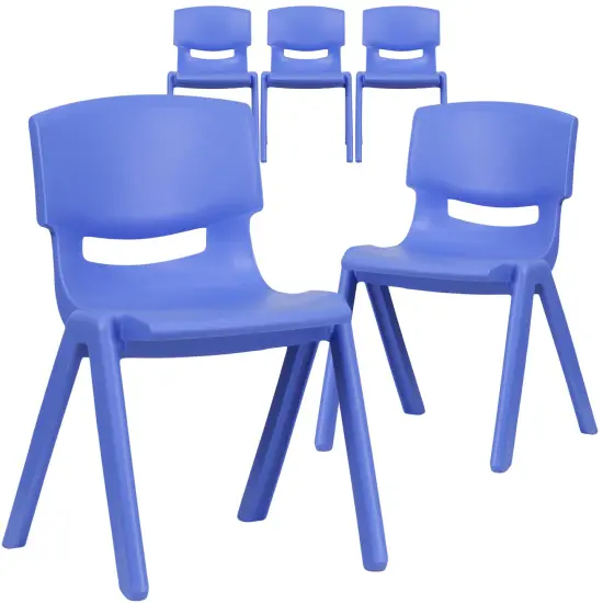 Emma and Oliver 5 Pack Plastic Stackable School Chair with 13.25" Seat Height Blue {2}