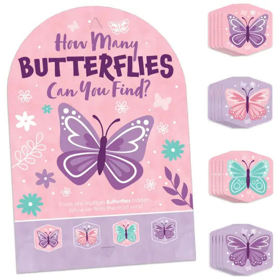 Big Dot of Happiness Beautiful Butterfly - Floral Baby Shower or Birthday Party Scavenger Hunt - 1 Stand and 48 Game Pieces - Hide and Find Game {1}