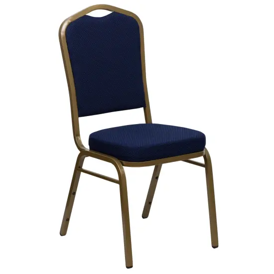 Emma and Oliver Crown Back Stacking Banquet Dining Chair NavyBlueFab/Gold {1}