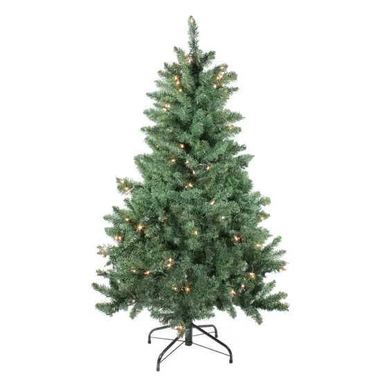 Northlight 4.5' Pre-lit Full Buffalo Fir Artificial Christmas Tree - Clear Lights Green {1}