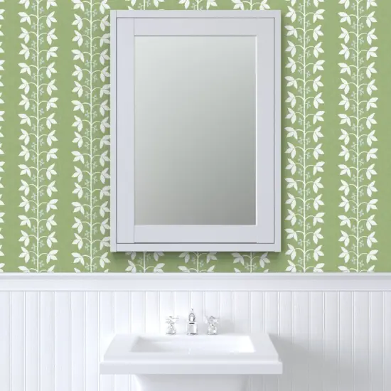 Pre-Pasted Wallpaper 2FT Wide Botanical Stripe Grass Green Simple Traditional Leaves Custom Pre-pasted Wallpaper by Spoonflower {6}