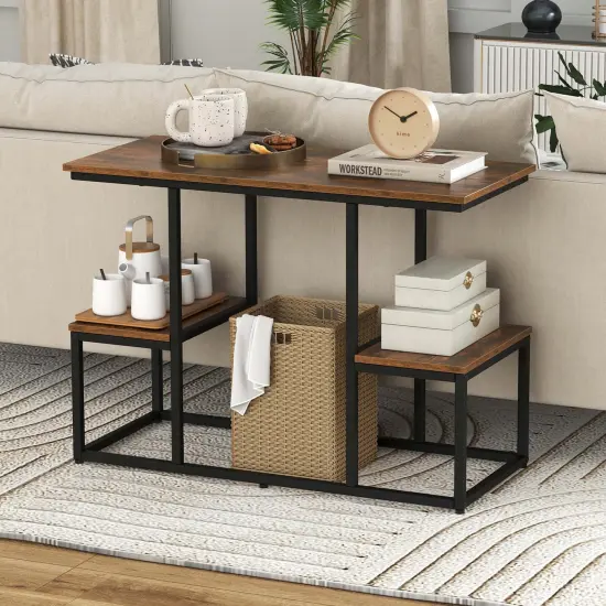 Costway Rustic TV Console Table for 50" TVs Industrial Sofa Table with Open Storage Shelves Rustic Brown {4}