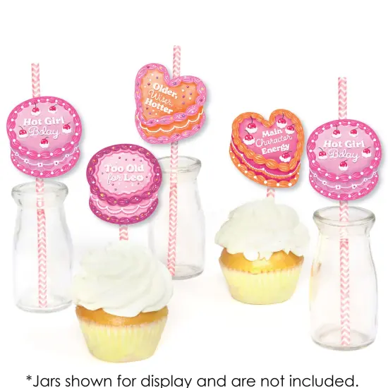 Big Dot of Happiness Hot Girl Bday - Paper Straw Decor - Vintage Cake Birthday Party Striped Decorative Straws - Set of 24 {6}
