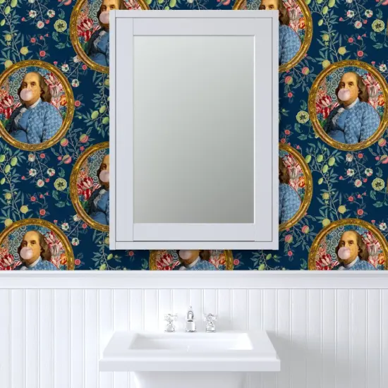 Pre-Pasted Wallpaper 2FT Wide Benjamin Franklin Botanical Whimsical Historical Portrait Custom Pre-pasted Wallpaper by Spoonflower {6}
