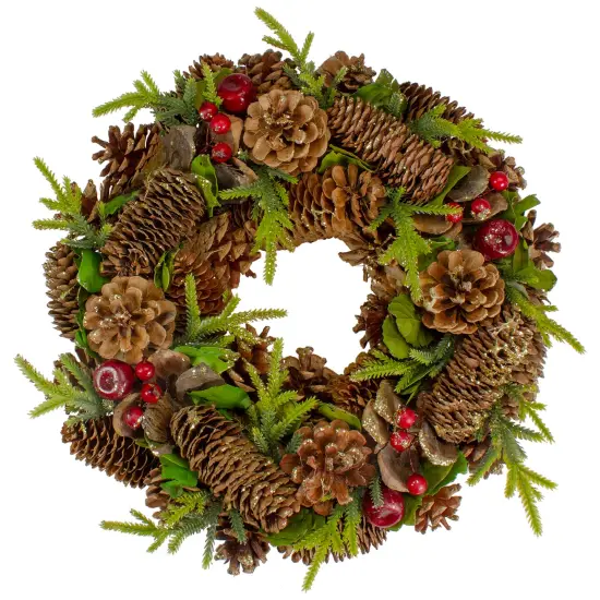 Northlight Real Touch™️ Glittered Pine and Pinecone Artificial Christmas Wreath - 13" - Unlit Brown {1}