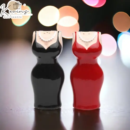 Ceramic Black & Red Dress Salt & Pepper Shakers, Home D&eacute;cor, Gift for Her, Mom, Friend, or Coworker, Kitchen D&eacute;cor {1}