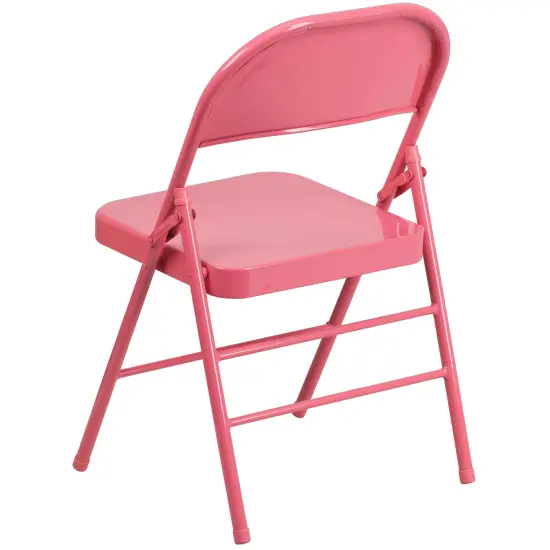 Emma and Oliver 2 Pack Home & Office Colorful Metal Folding Chair Teen and Event Seating Bubblegum Pink {4}
