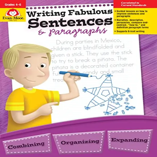 Evan-Moor Writing Fabulous Sentences & Paragraphs, Grades 4-6, Homeschool & Classroom Workbook, Activities, Main Ideas, Topic Sentences, Figurative Language, Descriptive Details, Writing Skills {1}