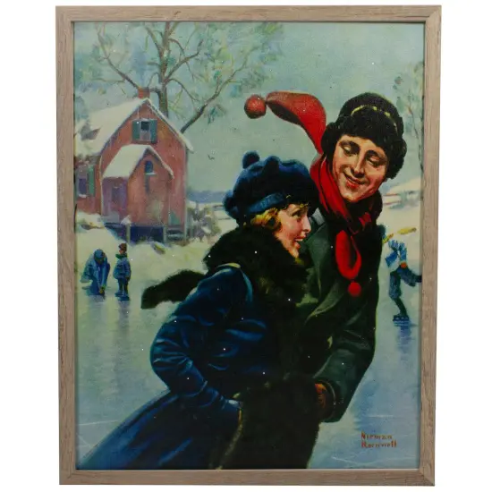 Northlight 19" Fiber Optic Norman Rockwell 'Couple Ice Skating' Christmas Wall Art Blue {1}