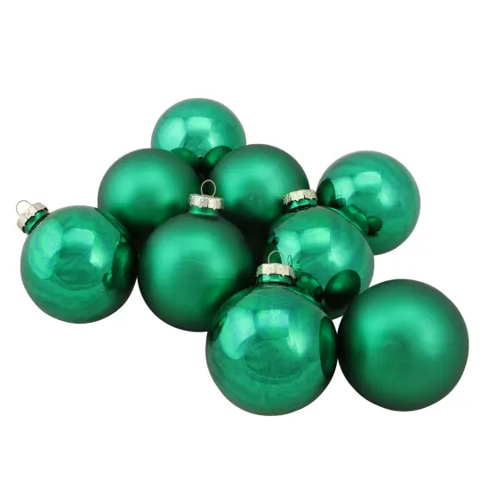 Northlight 2-Finish Glass Christmas Ball Ornaments - 2.5" (60mm) - Pine Green - 9ct {1}