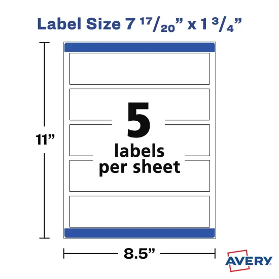 Avery Printable Wraparound Rectangle Labels, 7.85" x 1.75", Textured White, 50 Customizable Labels (22838) {5}