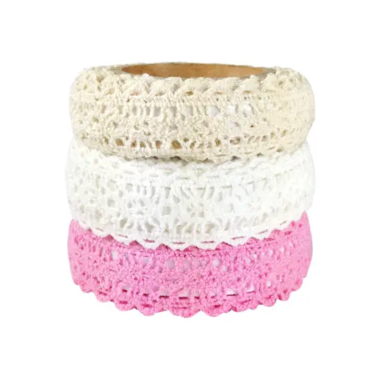 Wrapables Decorative Lace Tape (Set of 3) Beige, White, Pink {2}