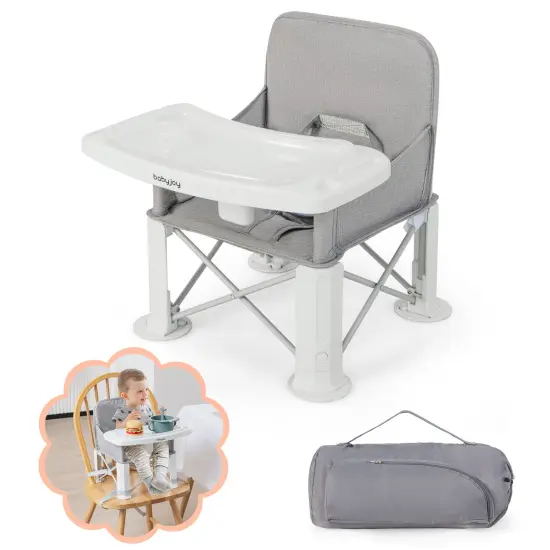 Babyjoy Baby Travel Booster Seat with Double Tray Portable Folding ToddlerDining Chair Gray/Blue {1}