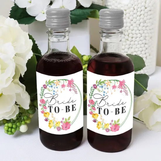 Big Dot of Happiness Wildflowers Bride - Mini Wine and Champagne Bottle Label Stickers - Boho Floral Bridal Shower and Wedding Party Gift - Set of 16 {6}