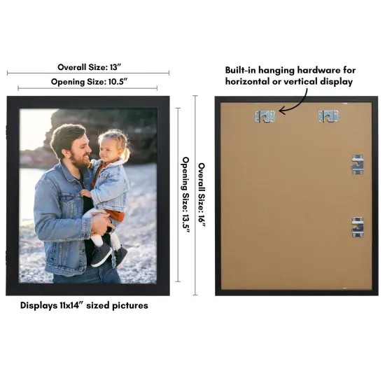 Americanflat Quick-Change Photo Storage Display Frame - Store up to 35 Pictures at Once with Elastic Strap Storage - Shatter Resistant Glass - Hanging Hardware - Includes Easel - Black {3}