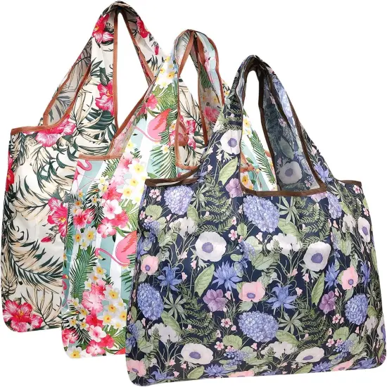 Wrapables Large Foldable Tote Nylon Reusable Grocery Bag, 3 Pack Exotic Bouquet {1}