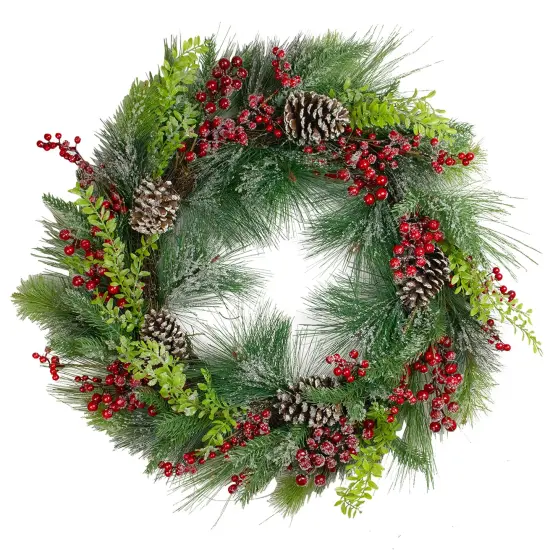 Northlight Iced Red Berries and Mixed Pine Artificial Christmas Wreath - 32 inch, Unllit Green {1}