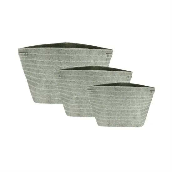 Kaemingk Set of 3 Urban Life Light Gray and White Zig-Zag Tote Storage Bags {1}