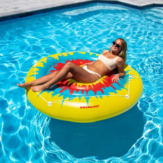 Swim Central Inflatable Multicolor Tie Dye Circular Swimming Pool Float - 72" Yellow {3}