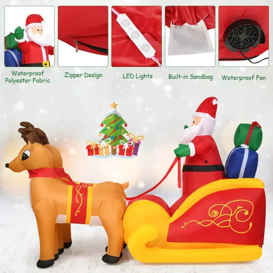 Costway 7.5 Ft Inflatable Santa Double Deer w/Sled Waterproof Christmas Outdoor Decoration {5}