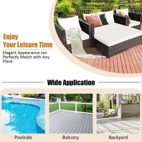 5 Pieces Patio Cushioned Rattan Furniture Set White {2}