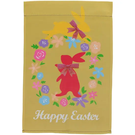 Northlight Hopping Bunnies "Happy Easter" Floral Outdoor Garden Flag 18" x 12.5" Yellow {1}