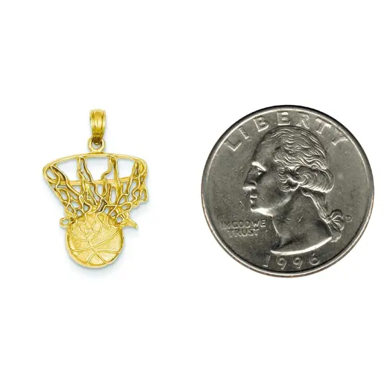 14K Gold Swoosh Basketball & Hoop Charm Sports Pendant {2}