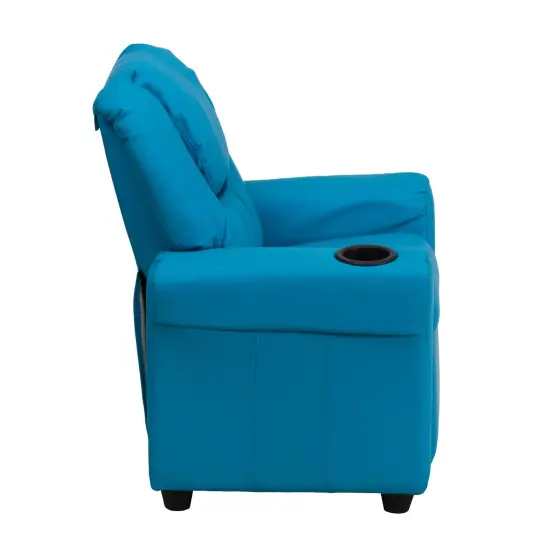 Emma and Oliver Contemporary Kids Recliner with Cup Holder and Headrest Turquoise Vinyl {4}
