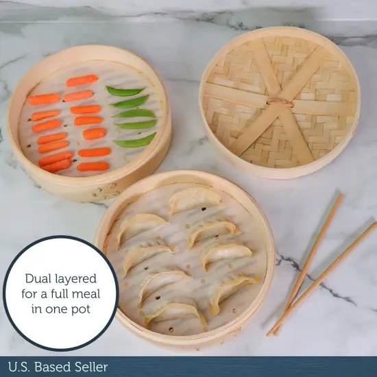 Potted Pans Dumpling Steamer Baskets - 2 Tier Stackable Steamer Basket - 10in {4}