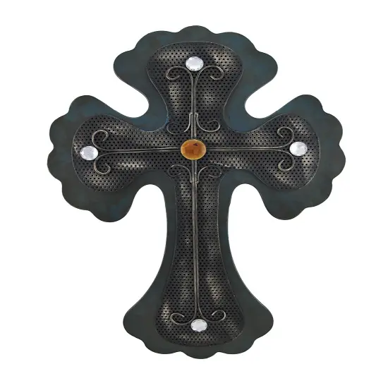 24 Inch Layered Metal Wall Cross With Jewel Accents {1}