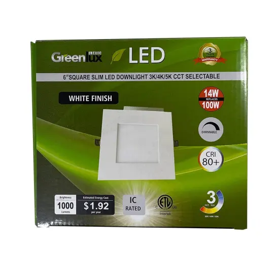 6in 14W LED Square Downlight 3K/4K/5K Selectable CCT Low Profile Dimmable - 65W Replacement Soft White {3}