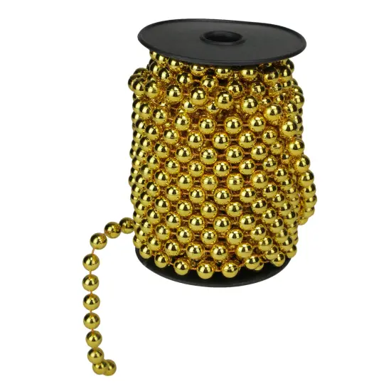 Northlight Shiny Round Beaded Commercial Christmas Garland - 33' x .25" - Gold - Unlit {3}
