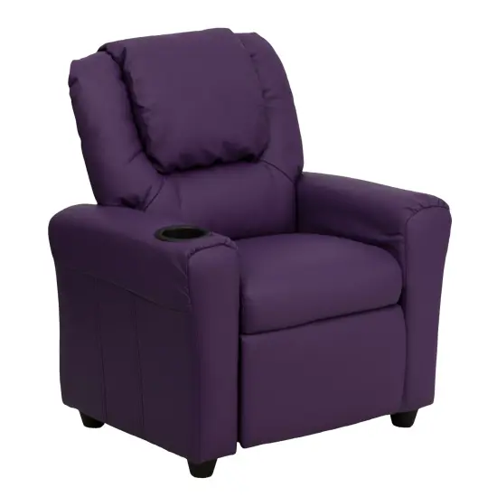 Emma and Oliver Contemporary Kids Recliner with Cup Holder and Headrest Purple Vinyl {1}