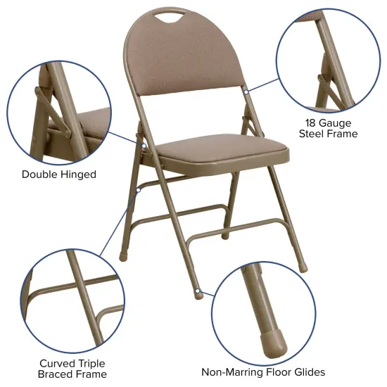 Emma and Oliver 2 Pack Home & Office Easy-Carry Party Events Padded Folding Chair BeigeFabric/Beige {2}
