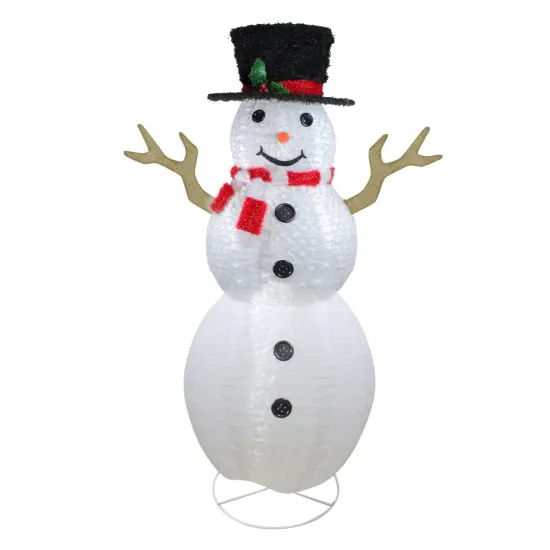 Northlight 6' Pre-Lit Chenille Swirl Large Snowman with Top Hat Christmas Outdoor Decoration White {1}