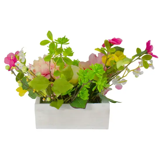 Northlight Artificial Roses and Peony Floral Arrangement in Planter - 14" - Pink and Yellow {6}