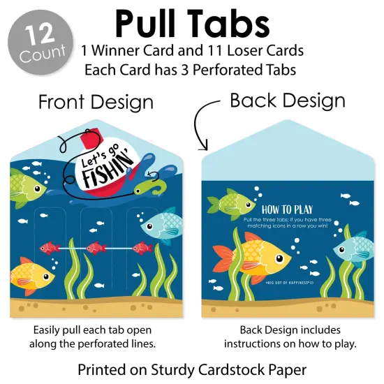 Big Dot of Happiness Let's Go Fishing - Fish Themed Birthday Party or Baby Shower Game Pickle Cards - Pull Tabs 3-in-a-Row - Set of 12 {6}
