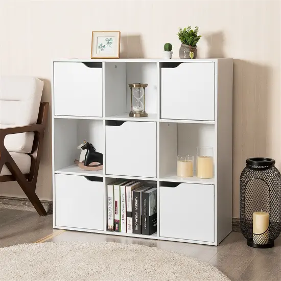 Costway 9 Cube Bookcase Cabinet Wood Bookcase Storage Shelves Room Divider Organization {3}