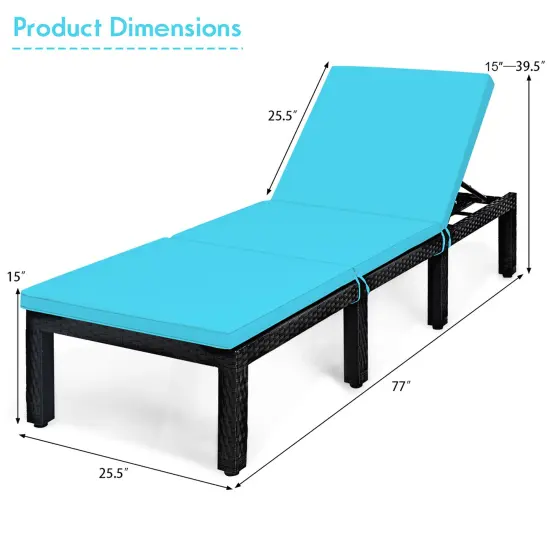 Costway Patio Rattan Lounge Chair Height Adjustable Turquoise {3}
