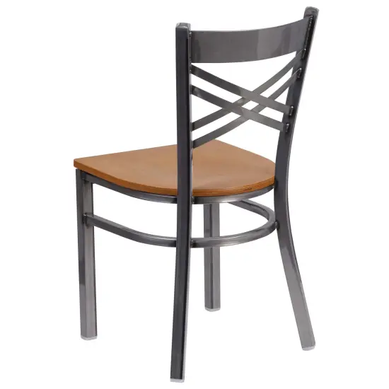 Emma and Oliver Clear Coated "X" Back Metal Restaurant Dining Chair Mahogany/ClearCoated {8}