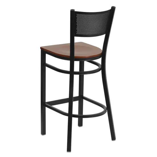 Emma and Oliver Grid Back Metal Restaurant Dining Barstool Cherry/BlackMetal {3}