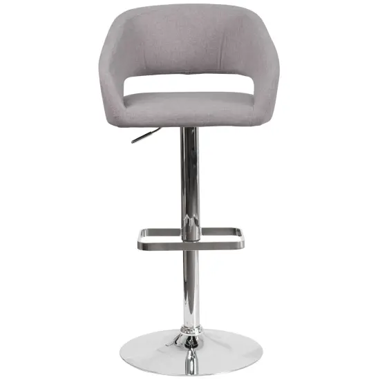 Merrick Lane Rothko Modern Bar Stool Rounded Mid-Back Stool With Height Adjustable Swivel Seat Gray Fabric {3}