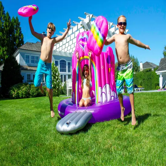 Swimline Unicorn Castle Inflatable Island Swimming Pool Float 82" Pink {6}
