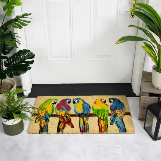 Northlight Natural Coir Parrots Outdoor Doormat 18" x 30" Multi {3}