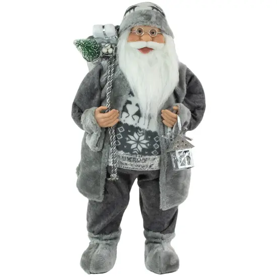 Northlight 24" Gray and White Santa Claus with Lantern Christmas Figure {1}